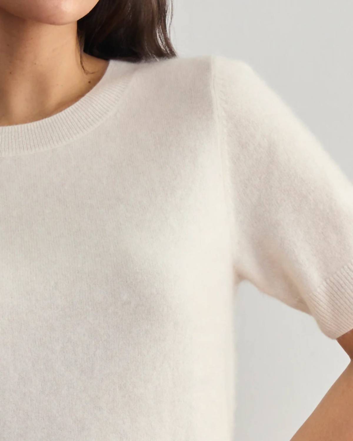 Margaret O'Leary Brushed Cashmere Tee in chalk - women's t-shirt - alternate view