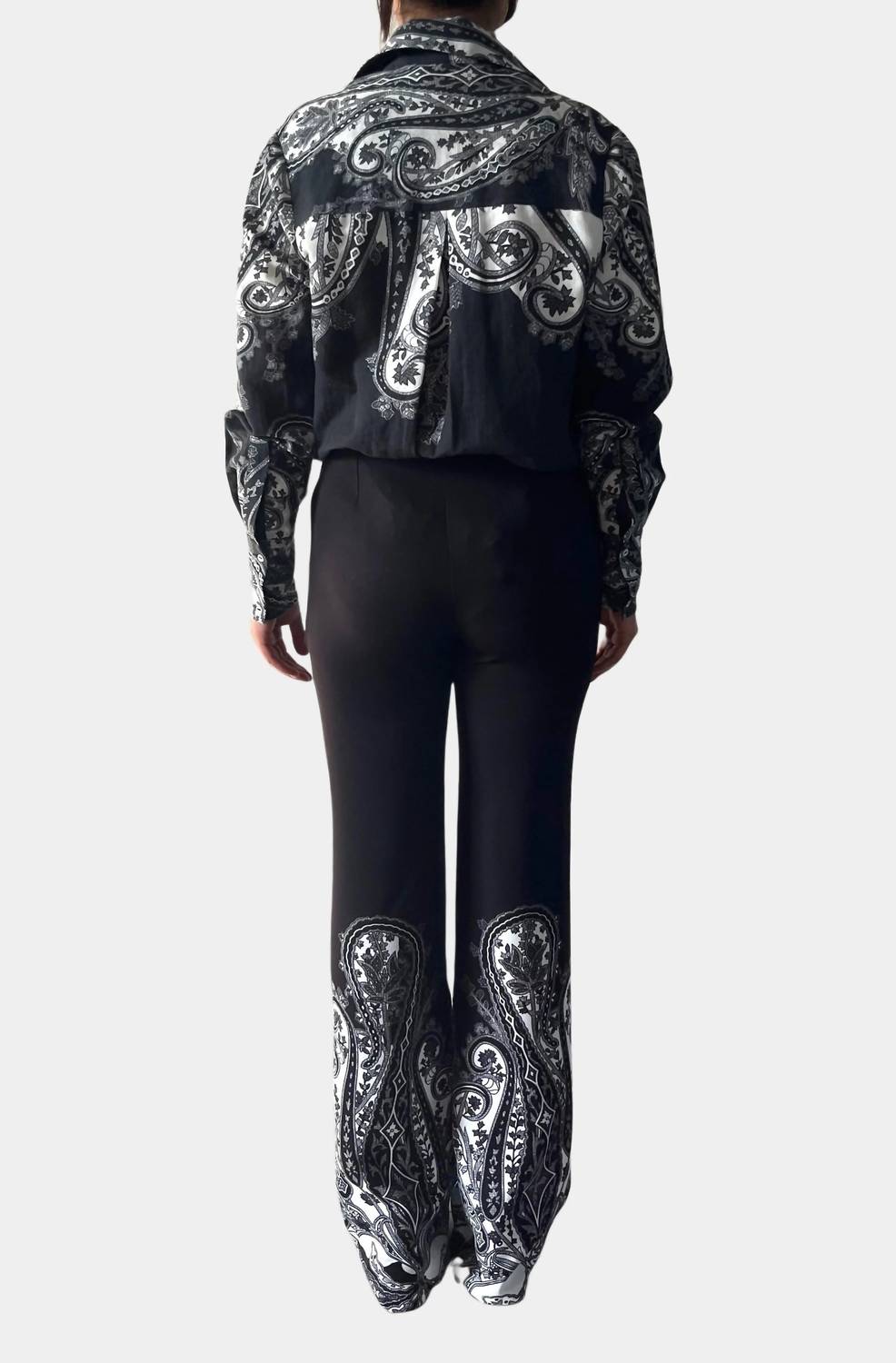 HEMANT & NANDITA Viri Fitted And Flared Pants in black white - women's pants - alternate view