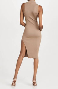 GOOD AMERICAN Plaited Rib Midi Dress in tan - women's dress - detail view