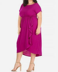Chris & Carol - Scoop Neck Ruffle Wrap Midi Dress - Plus
