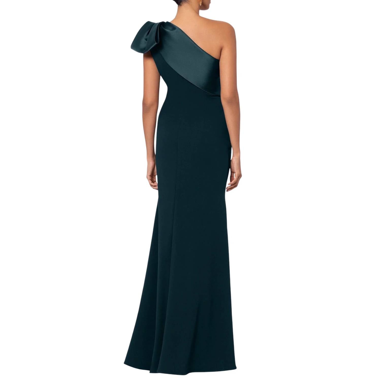 Betsy & Adam - Bow One-shoulder Crepe Mermaid Gown