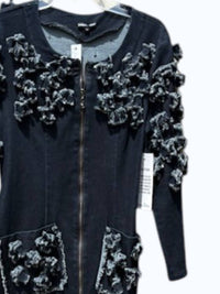 Samuel Dong Women's Long Sleeve Denim Dress With Tie And Belt in blue - women's dress - detail view