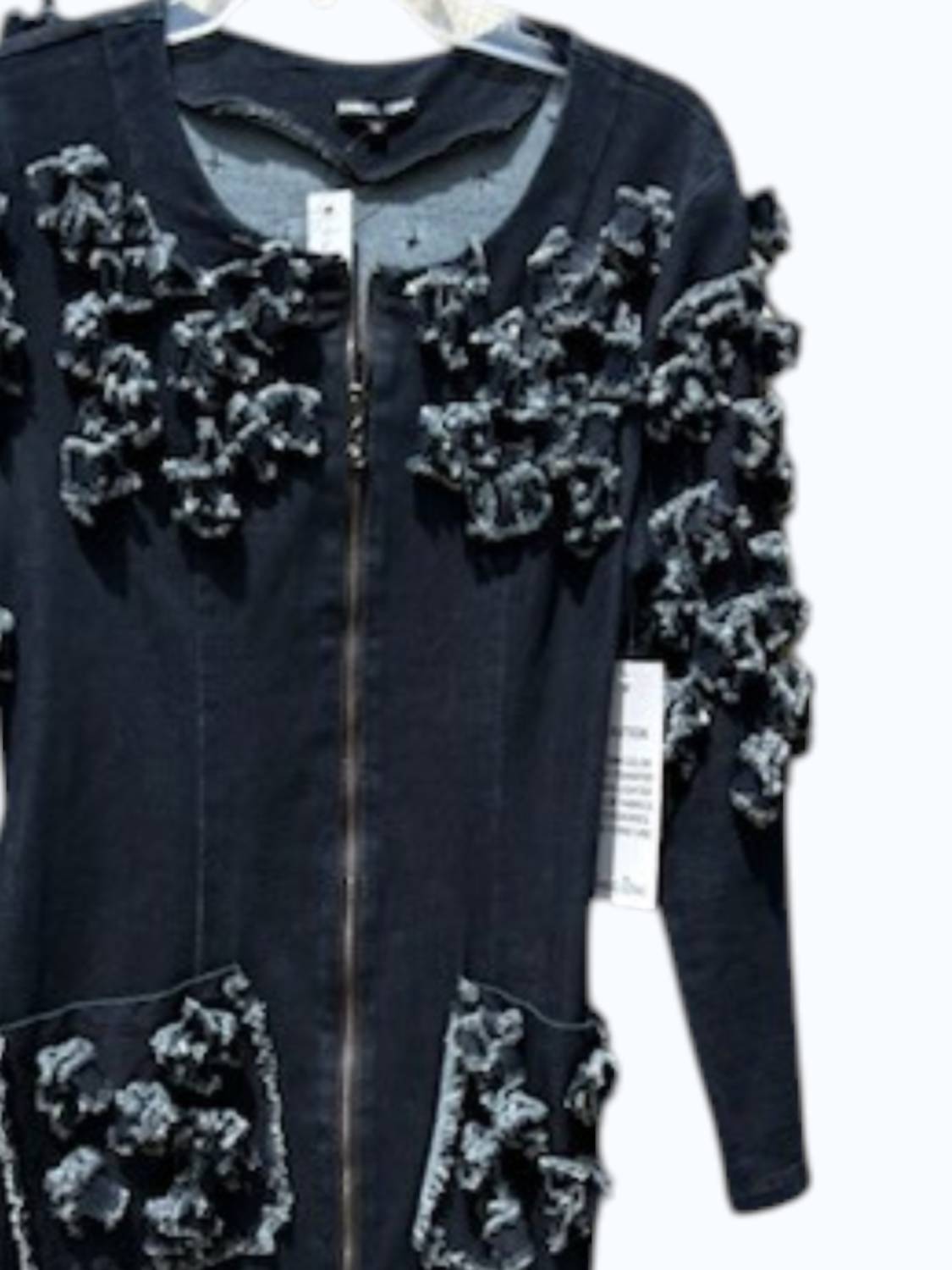 Samuel Dong Women's Long Sleeve Denim Dress With Tie And Belt in blue - women's dress - detail view