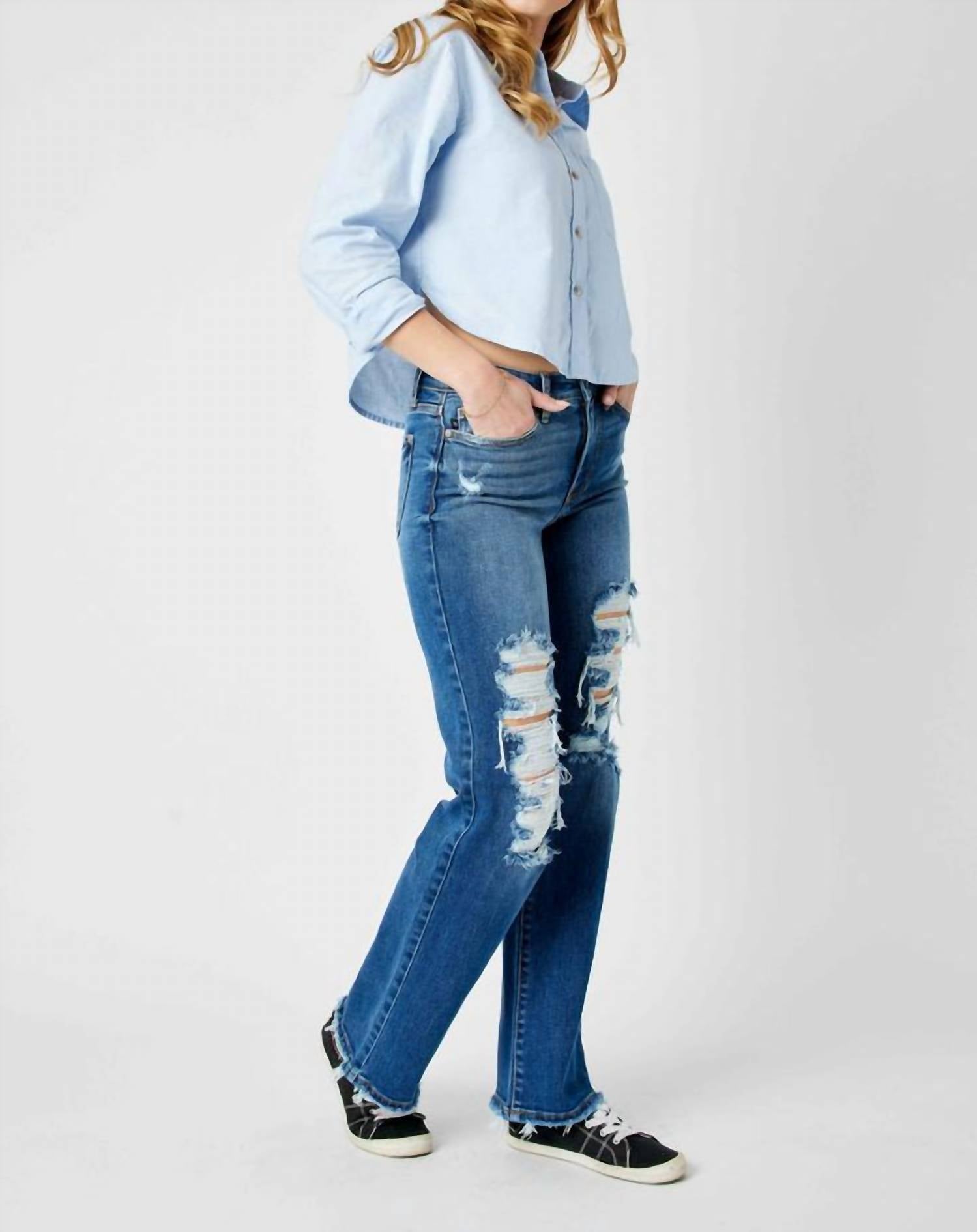Judy Blue - Mid Rise Distressed Dad Jeans