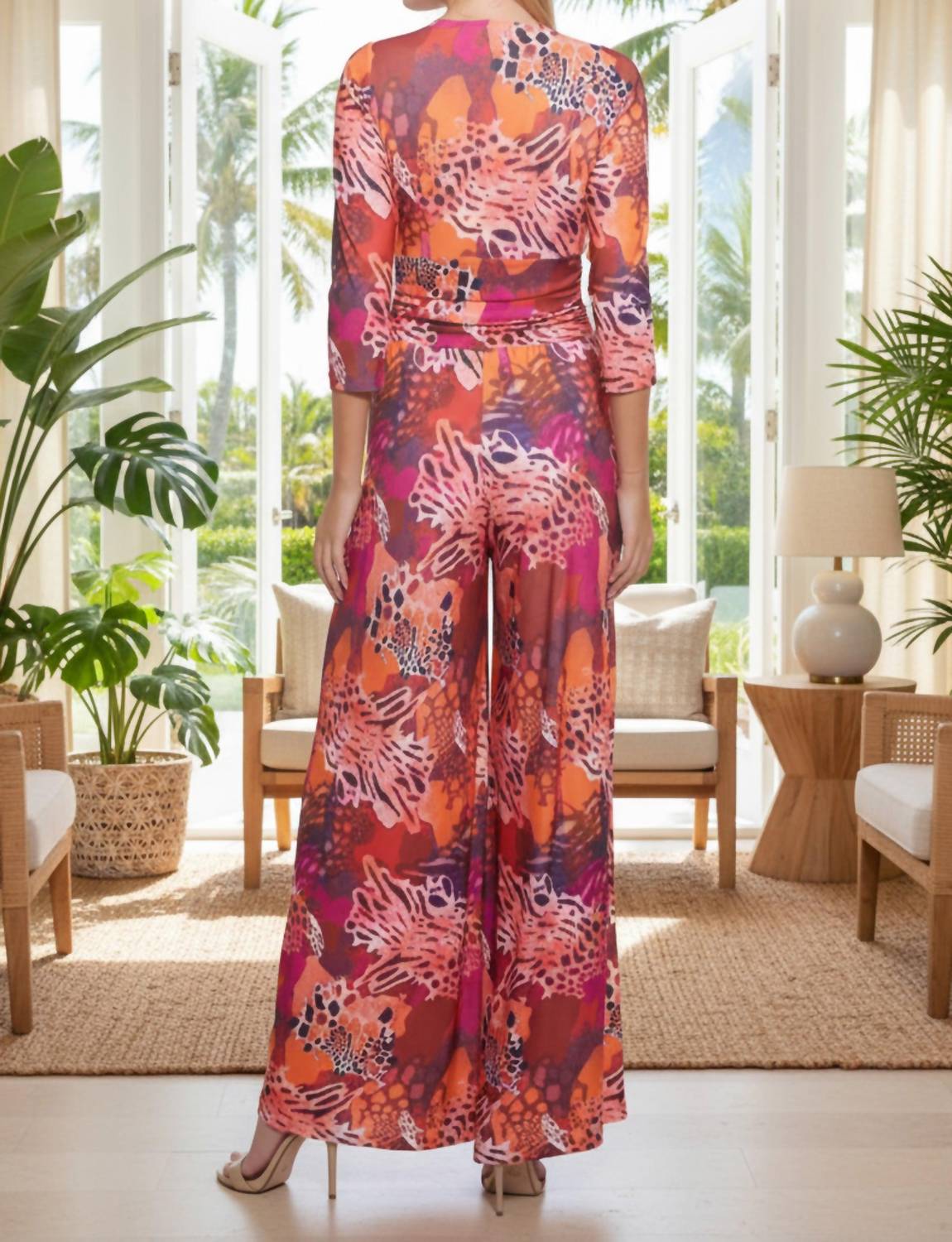 JULIAN CHANG Amber Signature Wide Leg Jumpsuit in wild - women's pants - detail view