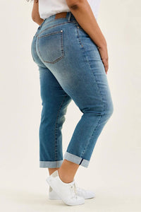 Judy Blue - Cool Denim With Cross Back Belt Loop Boyfriend Jeans