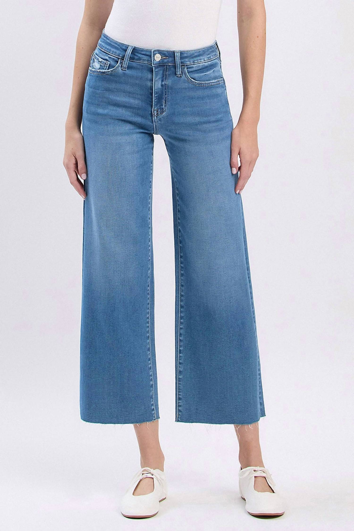 Vervet By Flying Monkey - Aileeah High Rise Raw Hem Crop Slim Wide Leg Jeans