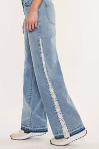 Kancan - High Rise Lace Trim Wide Leg Jean