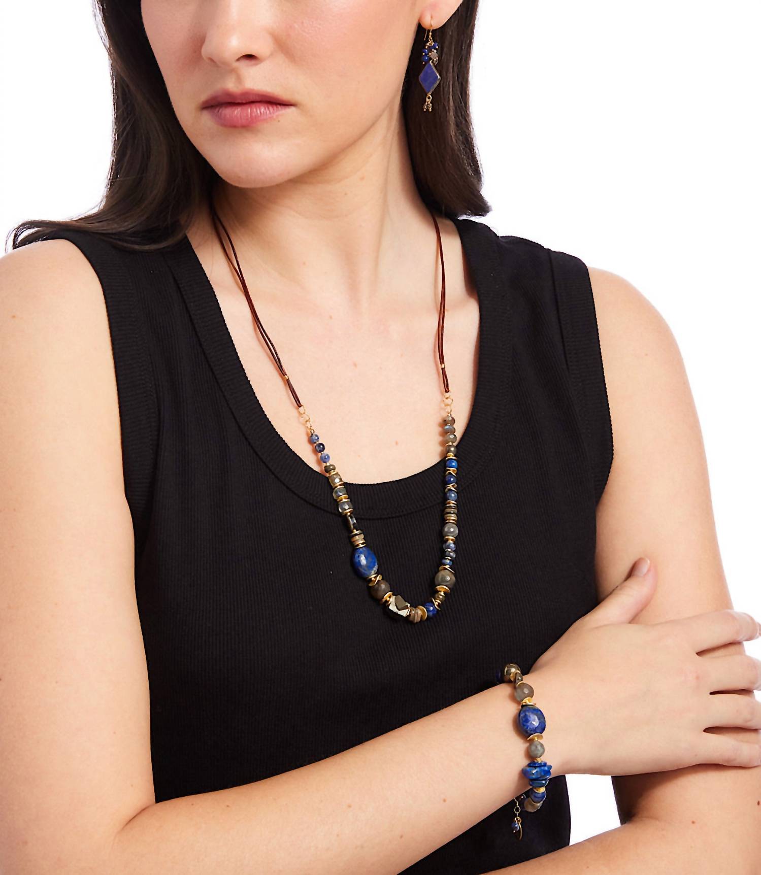 Anne Vaughan Women's Moon Shell And Gemstone Necklace in blue - women's jewelry - view 5
