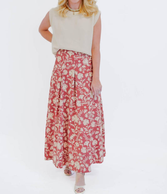 Tcec - Floral Print Pleated Detail A-line Midi Skirt
