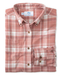 SOUTHERN TIDE Flannel Intercoastal Avondale Plaid Heather Sportshirt in dusty coral - men's shirt - alternate view
