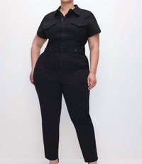 GOOD AMERICAN Fit For Success Denim Jumpsuit in black - women's pants - view 5