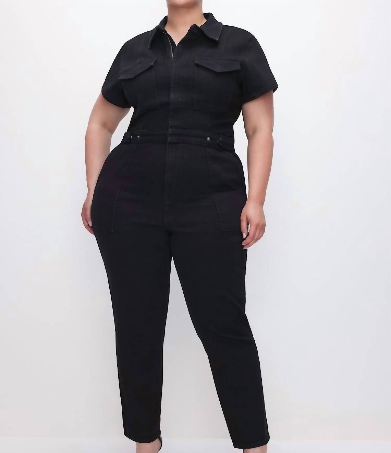 GOOD AMERICAN Fit For Success Denim Jumpsuit in black - women's pants - view 5
