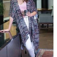 Amanda Blu - Women's Printed Tasseled Ruana Wrap Kimono