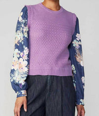 Current Air - Floral Woven Sleeve Sweater