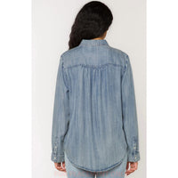 Velvet Heart Chambray Long Sleeve Snap Button-up Shirt in blue - women's shirt - detail view