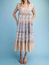 Gigio - Vintage Floral Ruffled Tiered Midi Dress