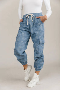 Ampersand Ave - Floral Denim Jogger Cargo Pants