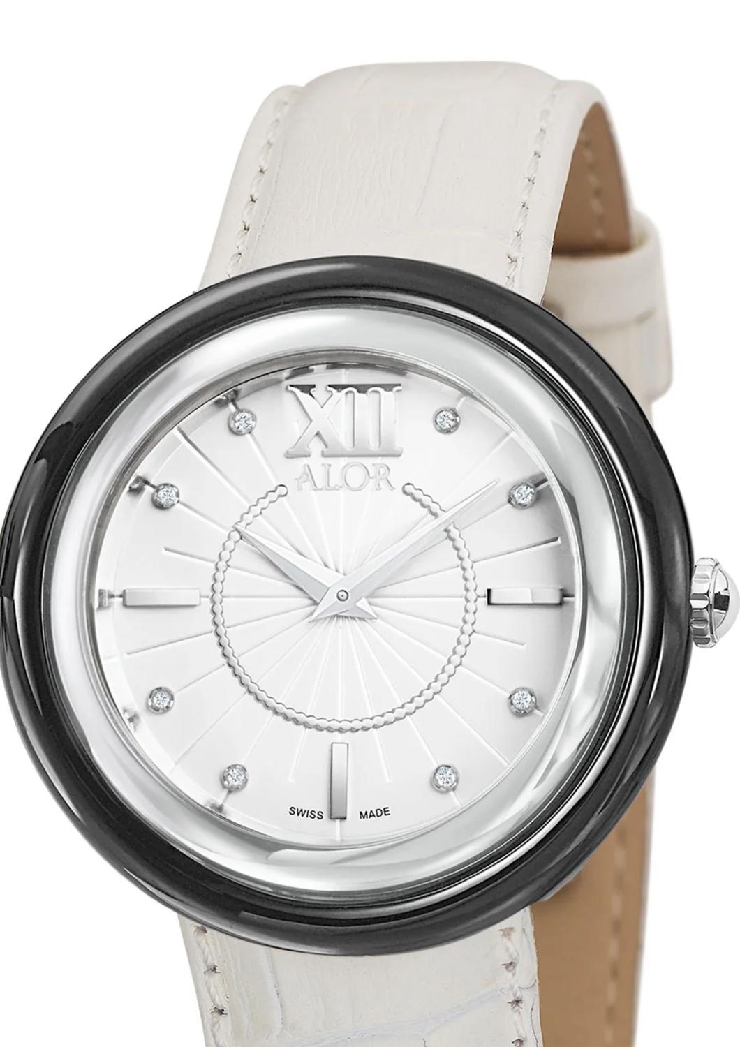 Alor - 0.04 Cts Leather Strap Diamond Watch