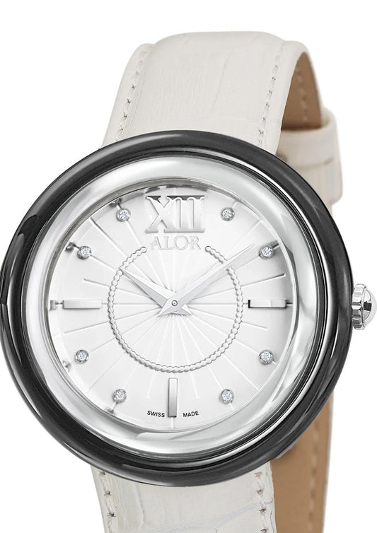 Alor - 0.04 Cts Leather Strap Diamond Watch