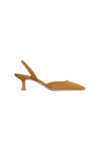 Ann Mashburn Women's Slight Square Slingback Heels in dark camel suede - women's heels