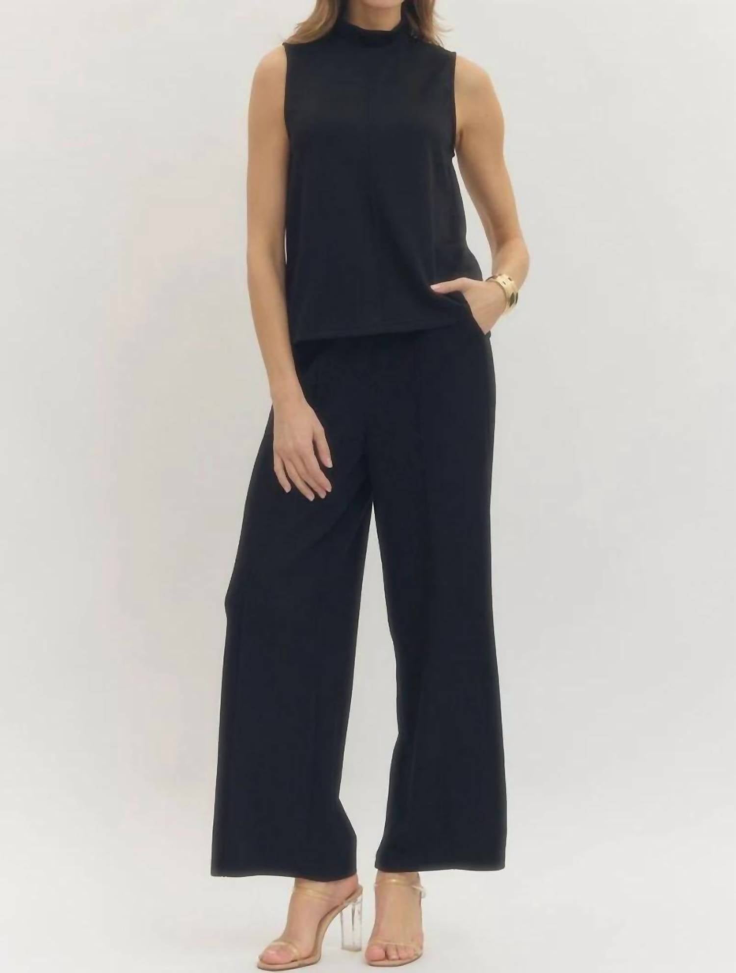 Entro - Solid Knit Wide Leg Pants