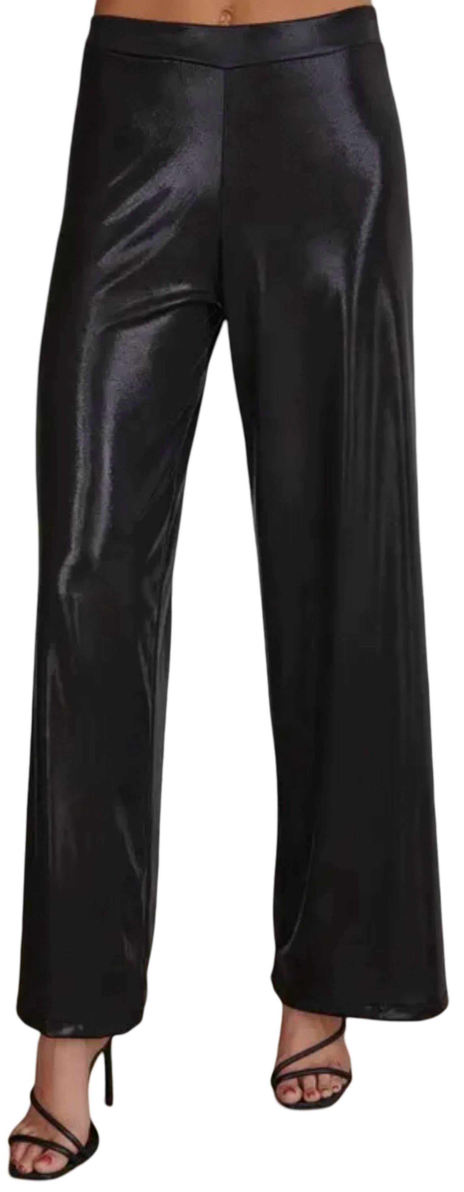 Venti6 - Elastic Waistband Metallic Wide Leg Pants