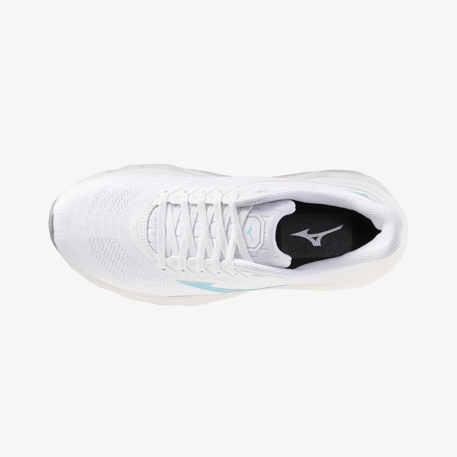 MIZUNO Women's Wave Horizon 8 Shoe in white tanager turquoise - women's shoe - detail view
