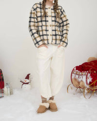 Blu Pepper Teddy Sherpa Jacket in cream plaid - women's jacket - view 5