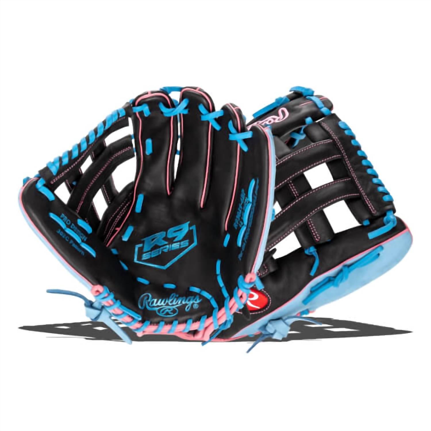 Rawlings R9 12.75" Baseball Glove - Regular in black blue pink - men's accessory - alternate view