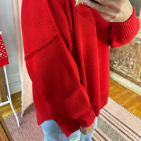 She + Sky - Drop Shoulder Mock Neck Sweater