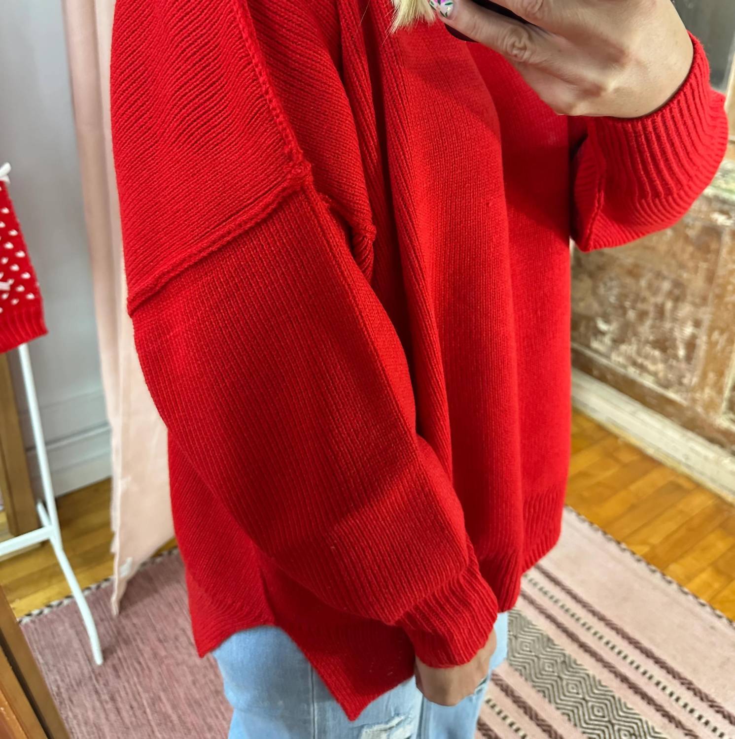 She + Sky - Drop Shoulder Mock Neck Sweater