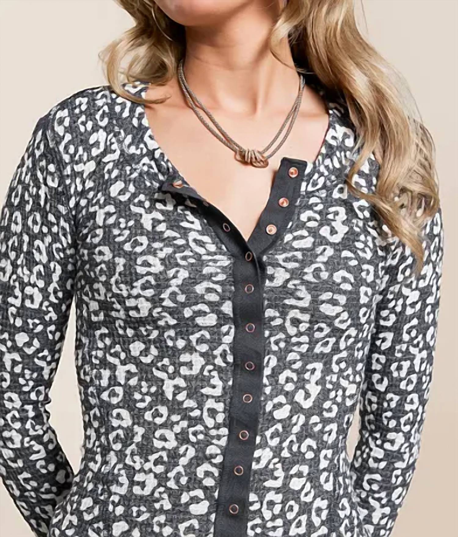 Free People Going Places Printed Cardigan in charcoal combo - women's cardigan - alternate view