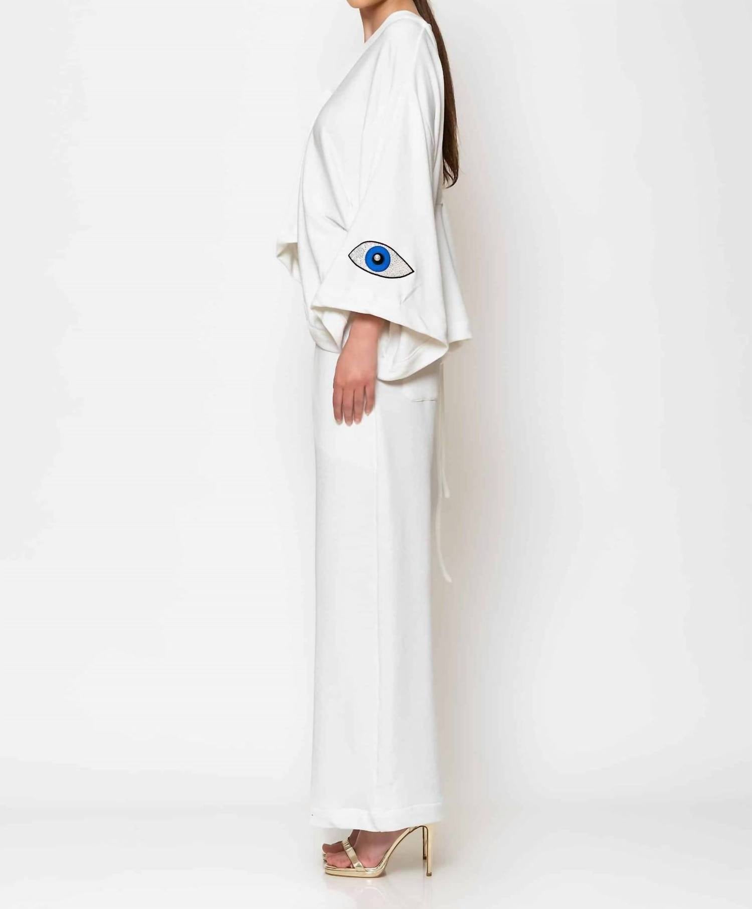 C-Throu - Eye Embroidered Terry Cotton Blouse And Pants Set