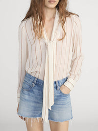 Frame - Striped Silk Tie Blouse