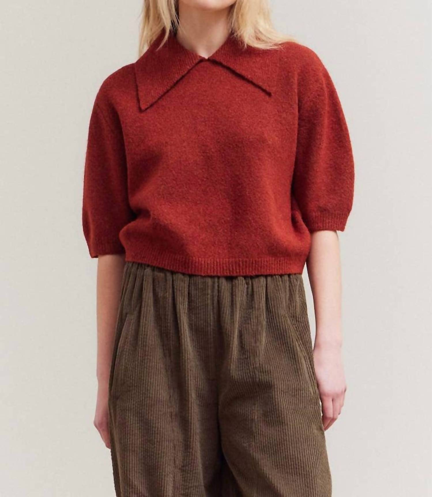 GRADE & GATHER 3/4 Sleeve Knit Top in maple - women's blouse