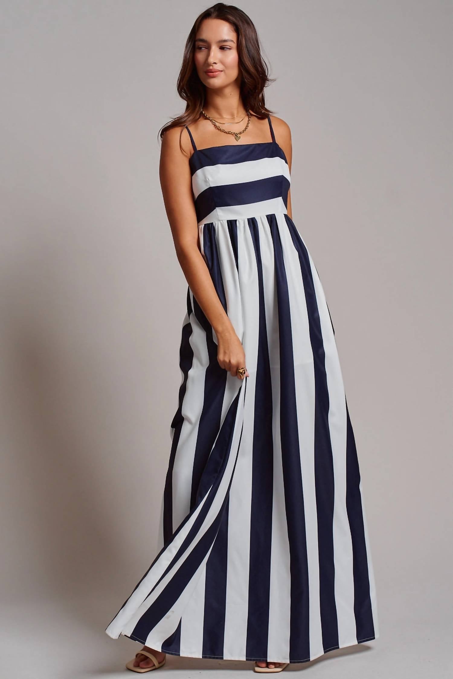 Urban Daizy - Vertical Stripe Smocked Back Maxi Dress