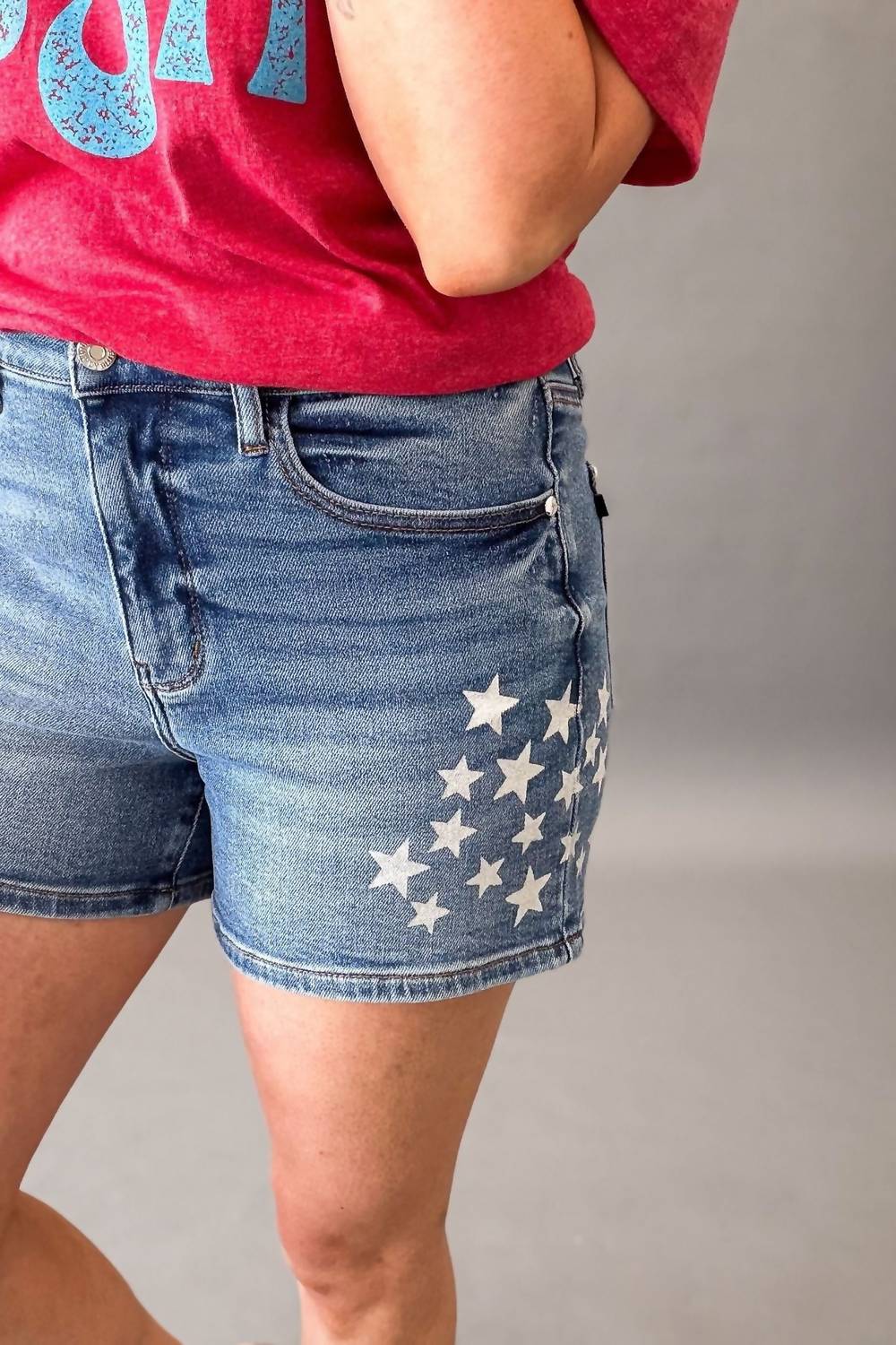 Judy Blue - High Waist Slim Shorts With Stars