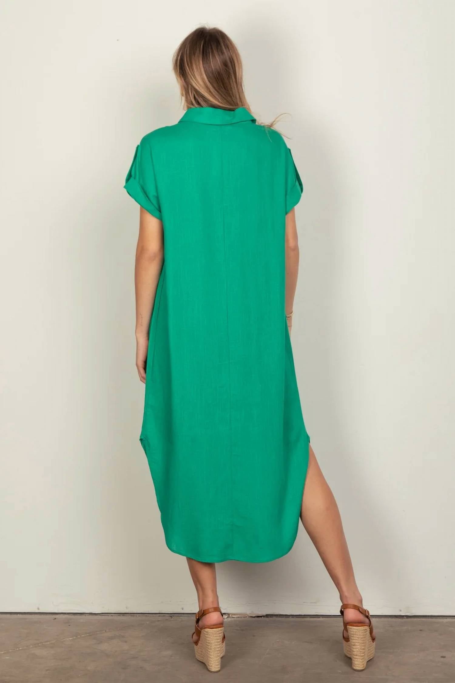 Very J - Oversized Solid Linen Woven Midi Dress