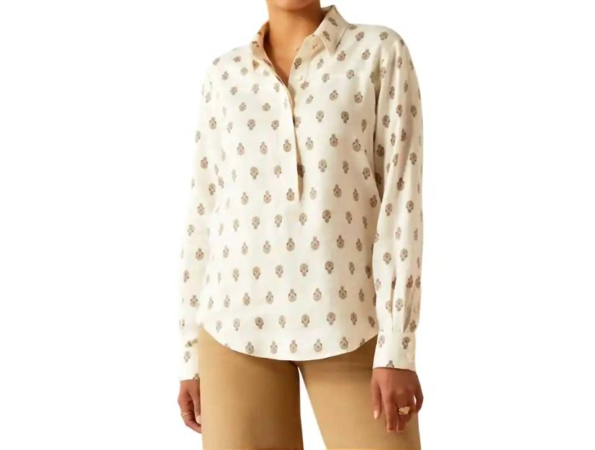 ARIAT Pocklington Long Sleeve Blouse in echoing motif - women's blouse - detail view