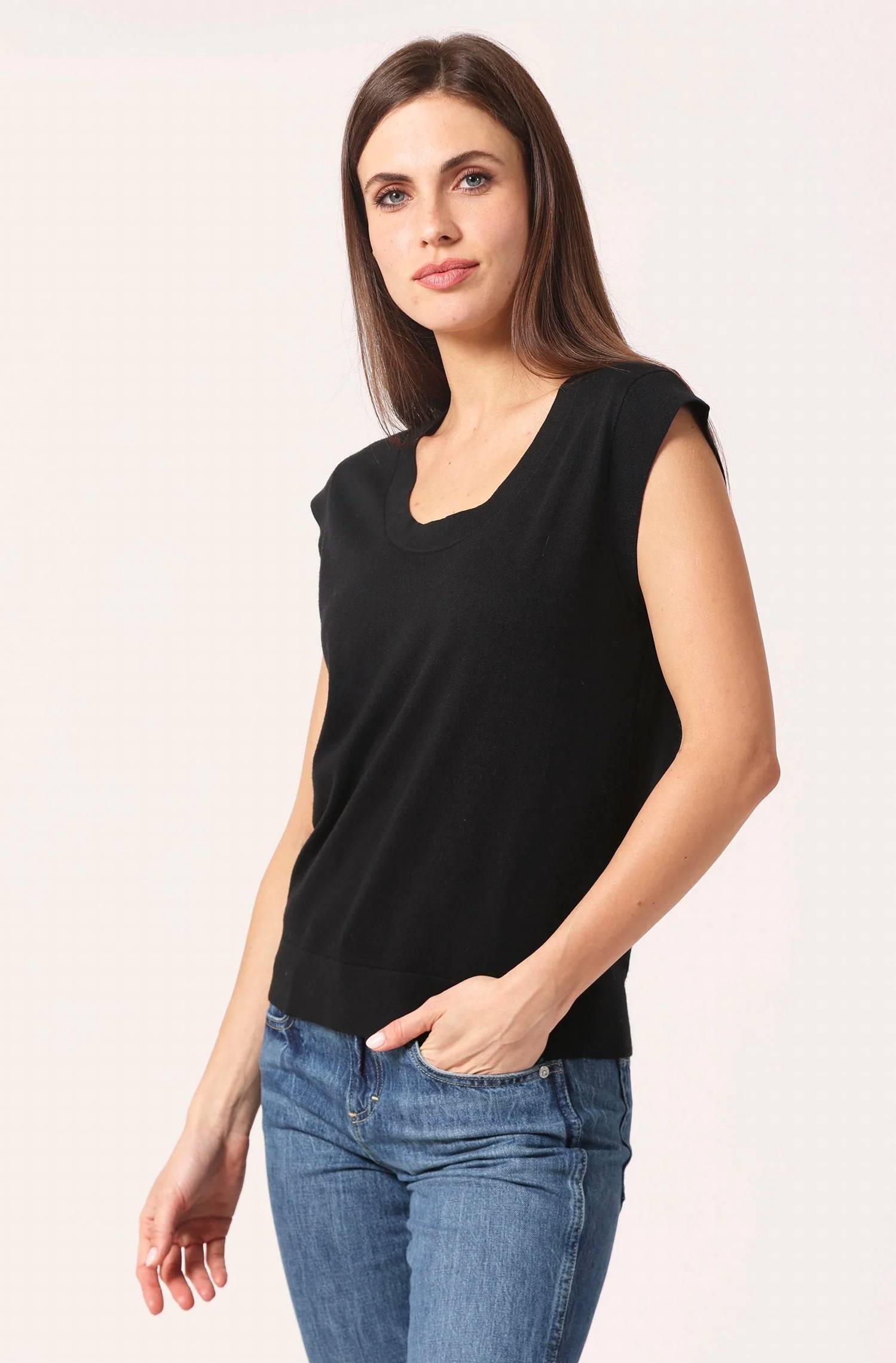 Minnie Rose - Supima Scoop Neck Cap Sleeve Top