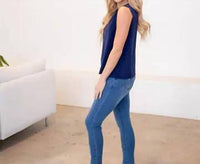 Tickled Teal - Scallop Sleeveless Bouse