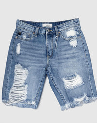 Kancan - Women's High Rise Distressed Bermuda Shorts