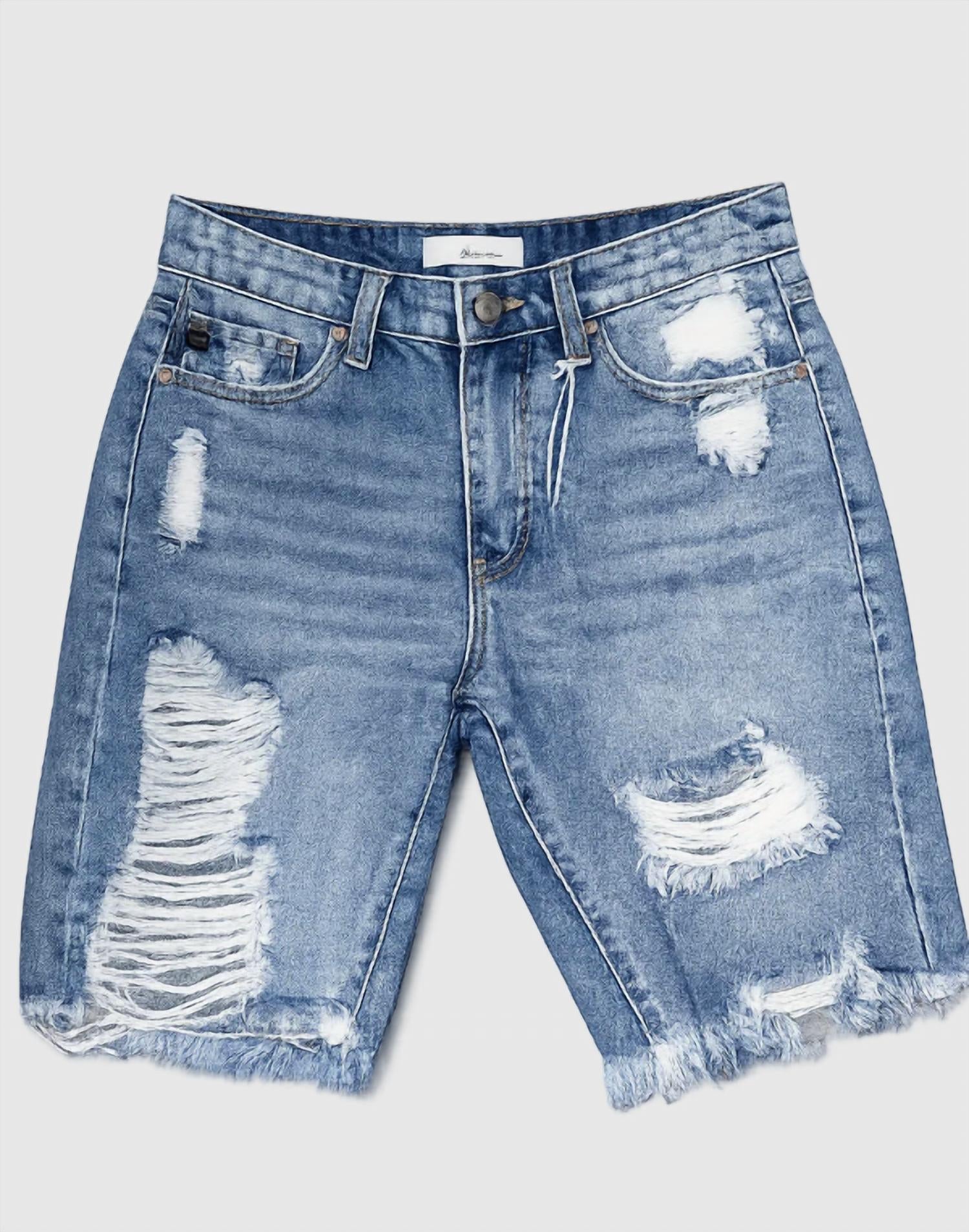 Kancan - Women's High Rise Distressed Bermuda Shorts