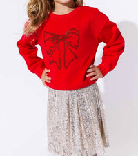 Lola + The Boys Shimmer Bow Sweatshirt in red - kids' shirt