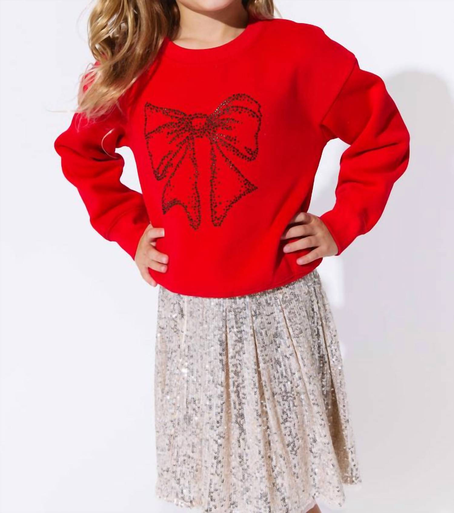 Lola + The Boys Shimmer Bow Sweatshirt in red - kids' shirt