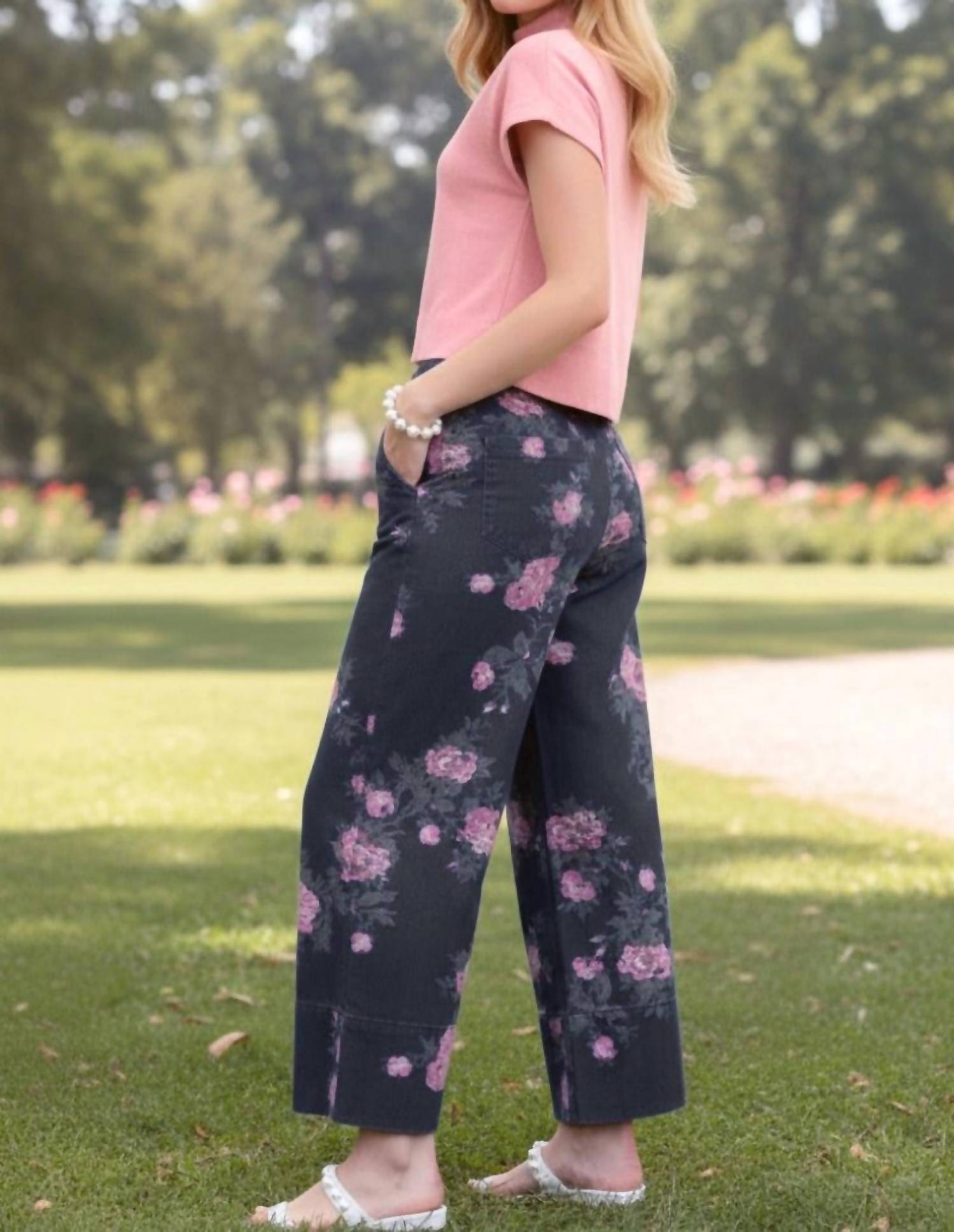Entro - Margaux Floral Print Denim Pants