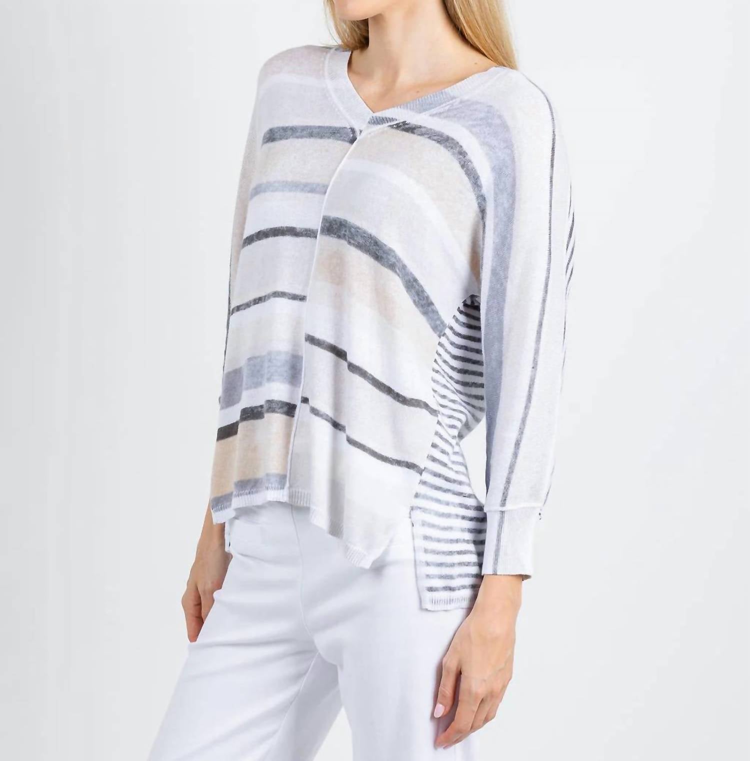 Elliott Lauren - Blocked Off Printed Stripe V-neck Top