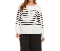 Karen Kane Henley Stripe Sweater - Plus in off white with black - women's sweater
