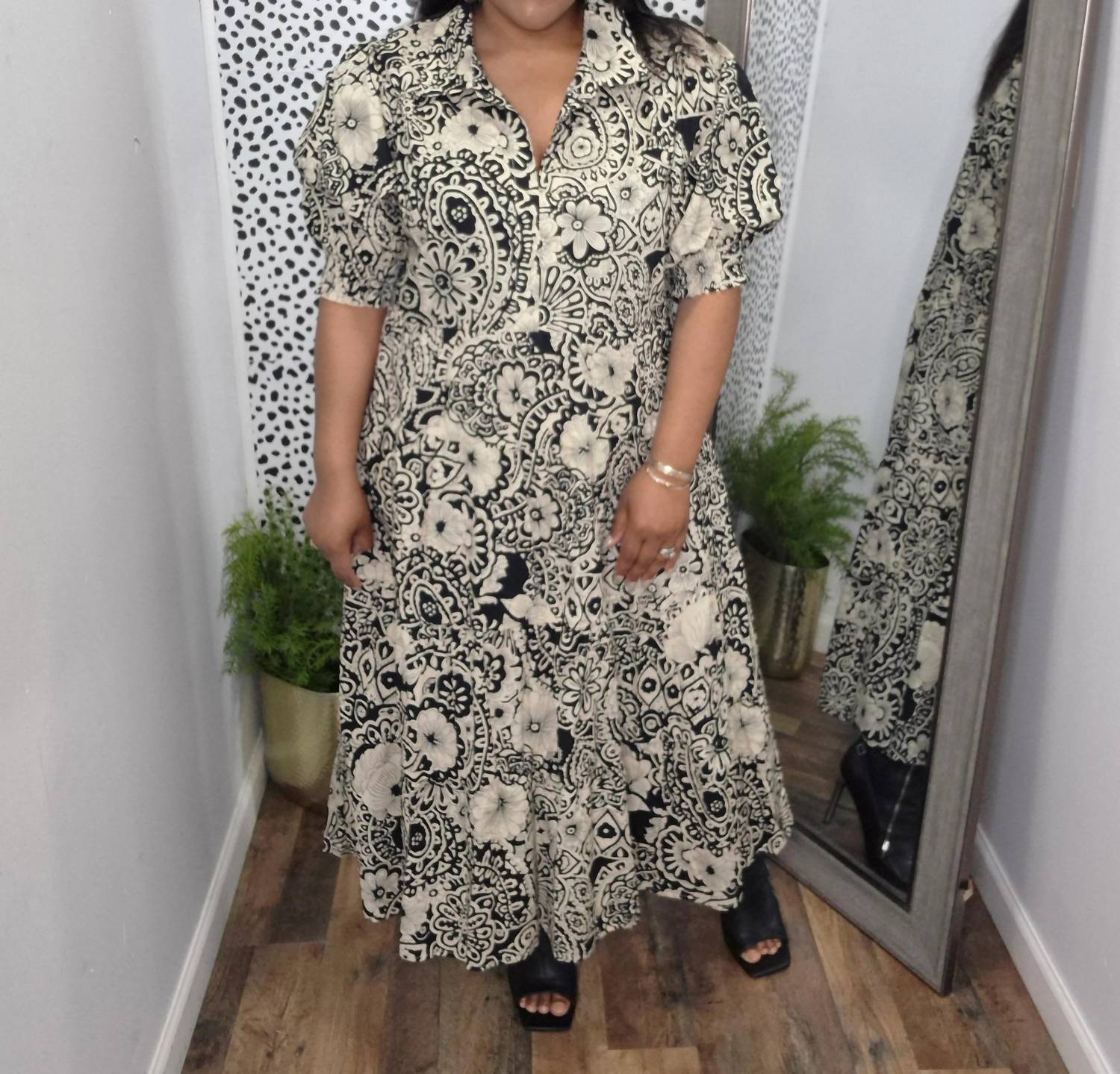 Umgee - Two Tone Print A-line Tiered Dress